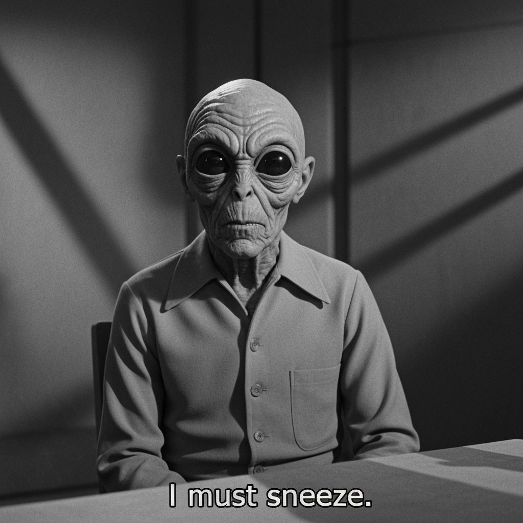 Monochrome Alien Scene from Vintage Sci-Fi Movie