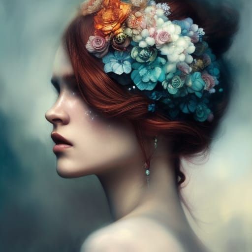 Intricate Ginger Haired Woman Portrait in Fantasy Art Style