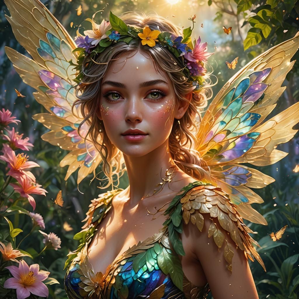 Lush Fairy with Iridescent Wings in Splash Art