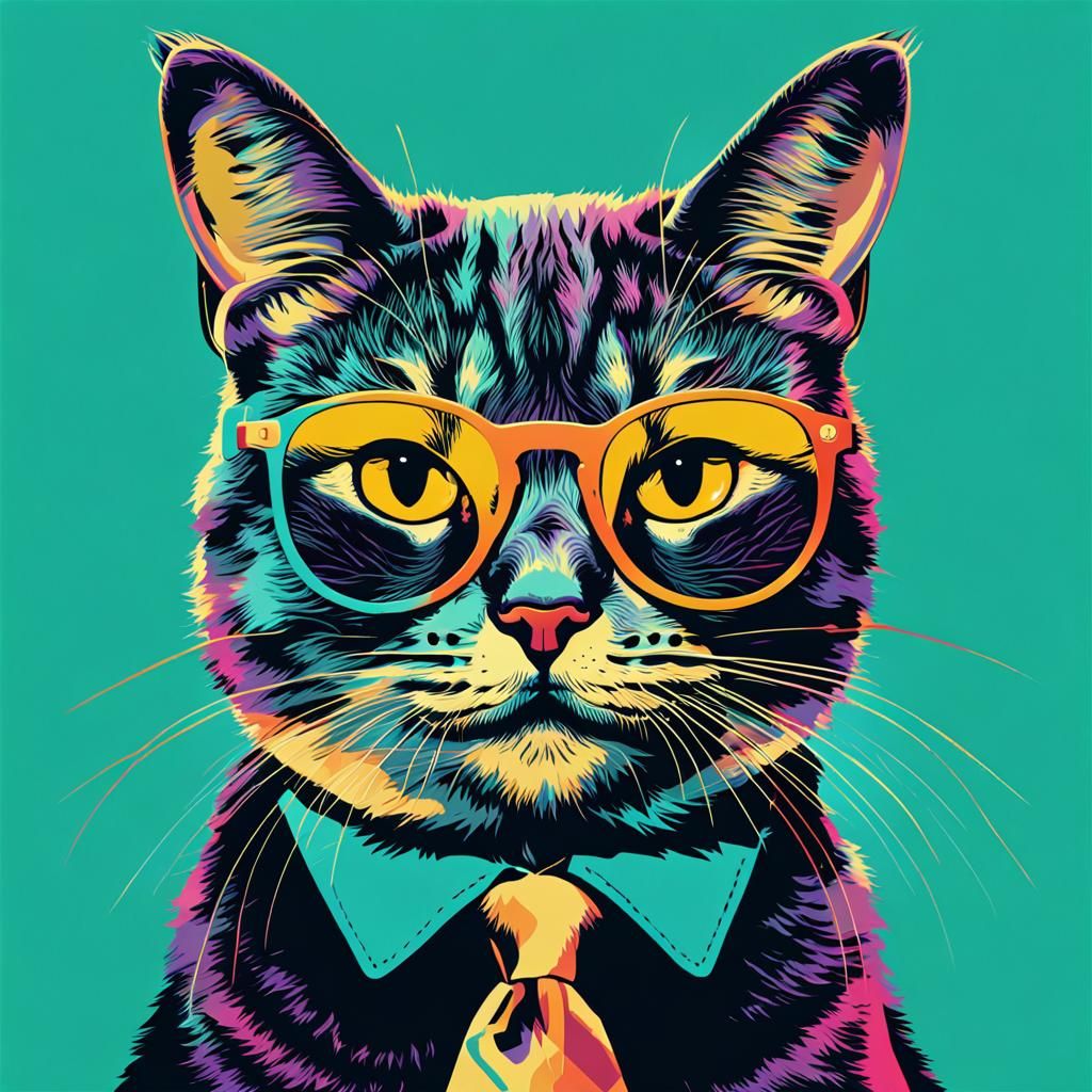 Cat with Sunglasses in Geometric Pop Art Style