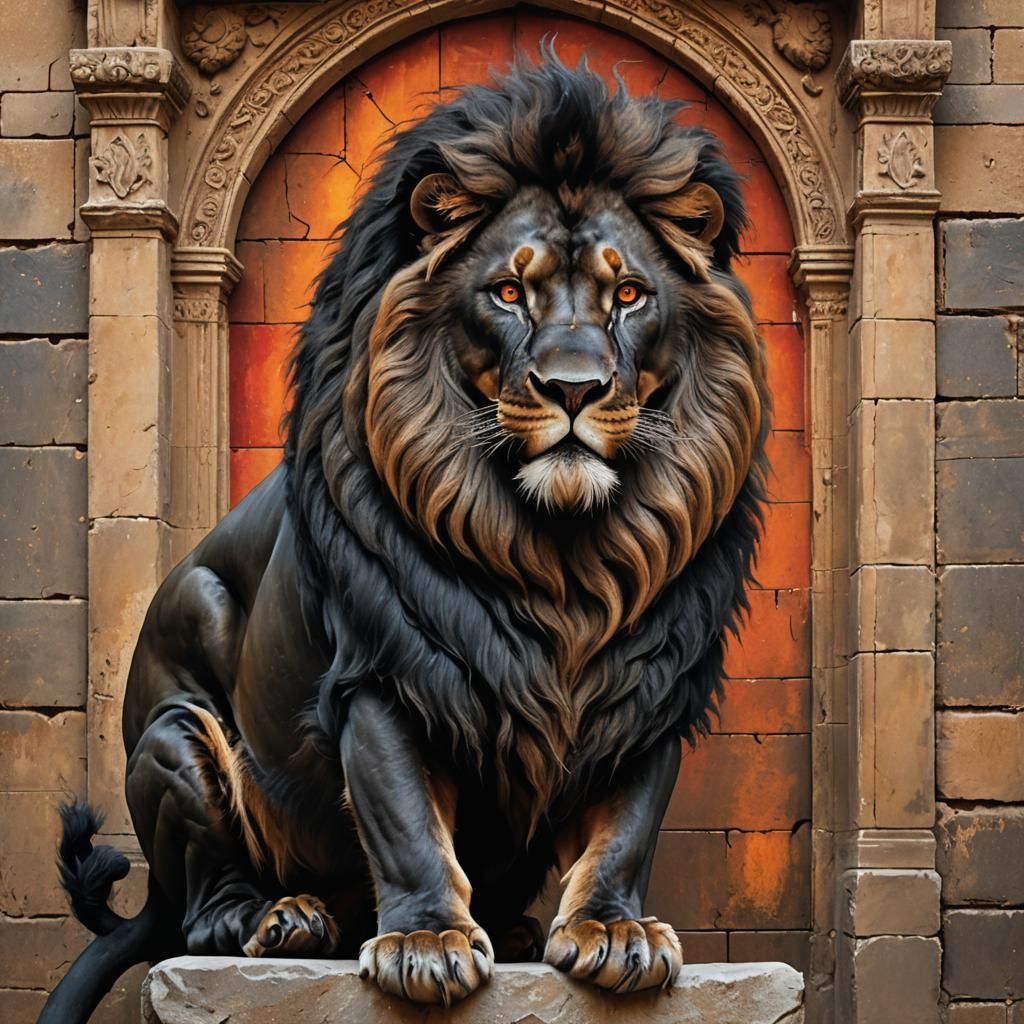 Black Lion in Ornate Cage: Renaissance Masterpiece