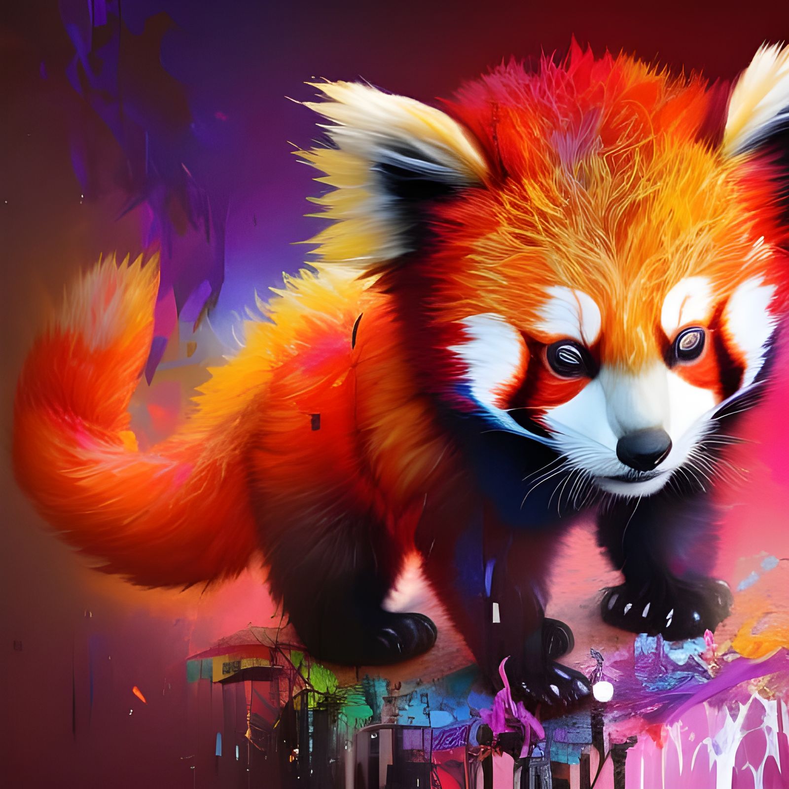 Red Panda Cub Infused with Lightning, Digital Art