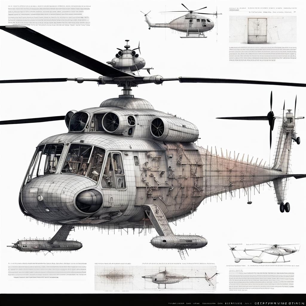 Iridescent Exploding Schematic of Westland Wessex Helicopter
