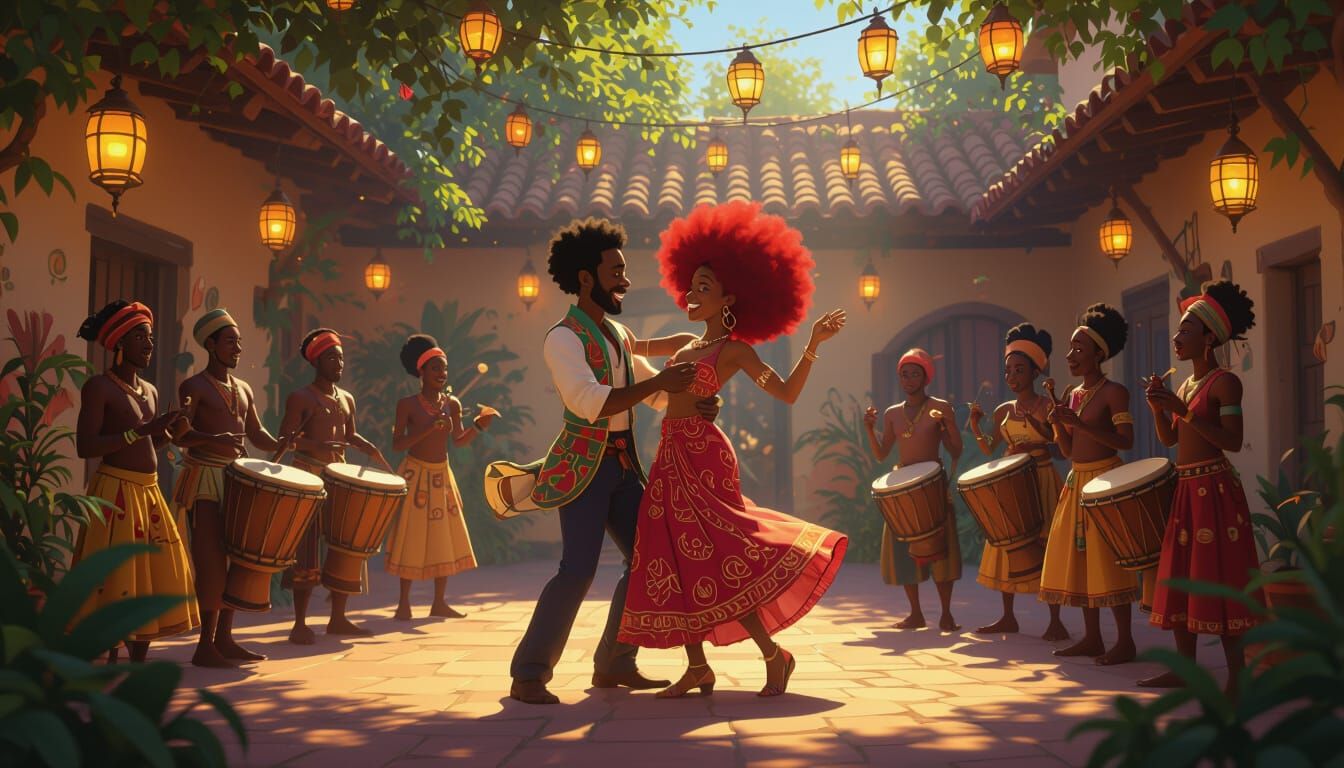 Animated African Dance Celebration in 3D Cartoon Style