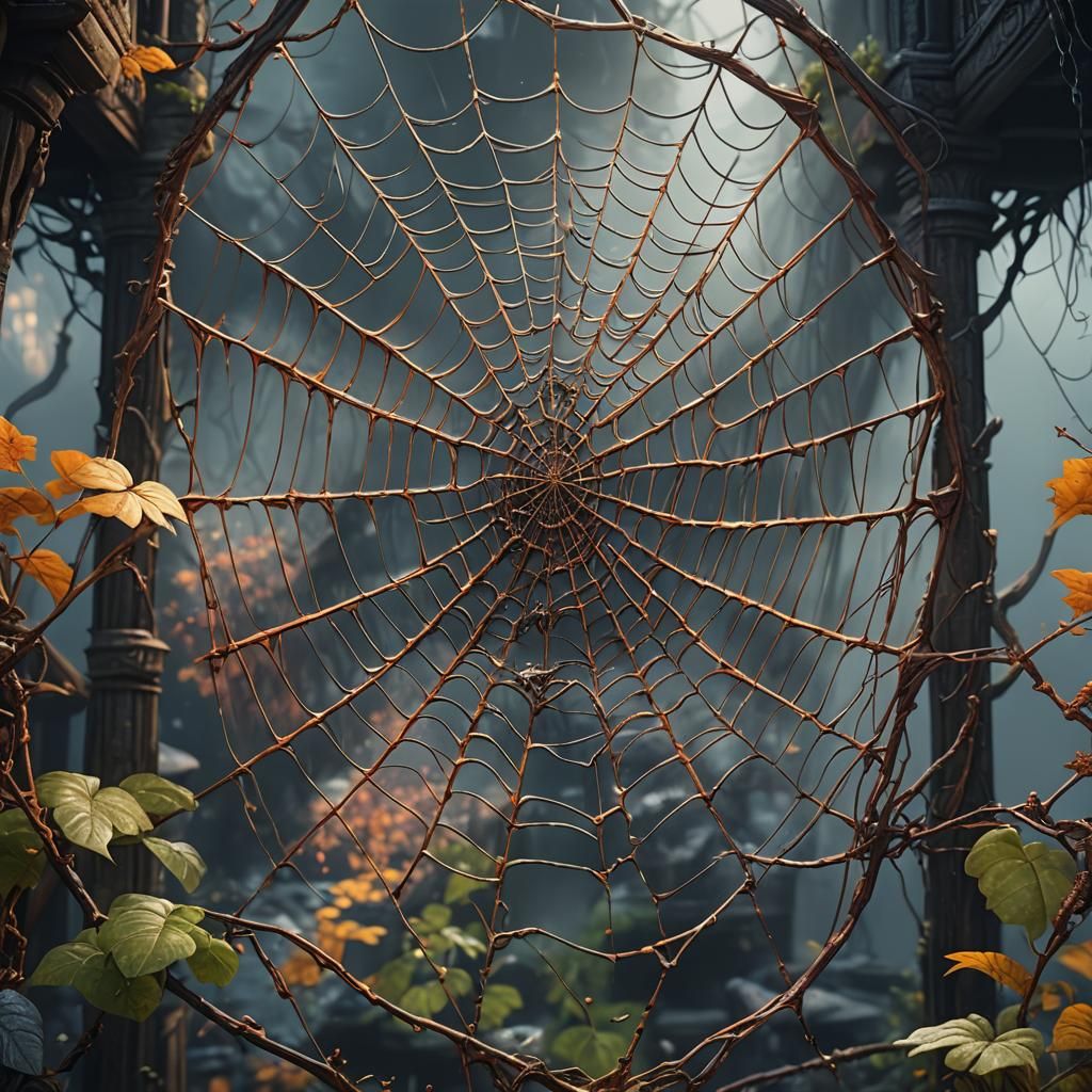 Detailed Spiderweb Matte Painting in Deep Color
