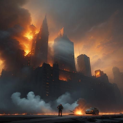 Firefighter Rescues Person from Burning Skyscraper