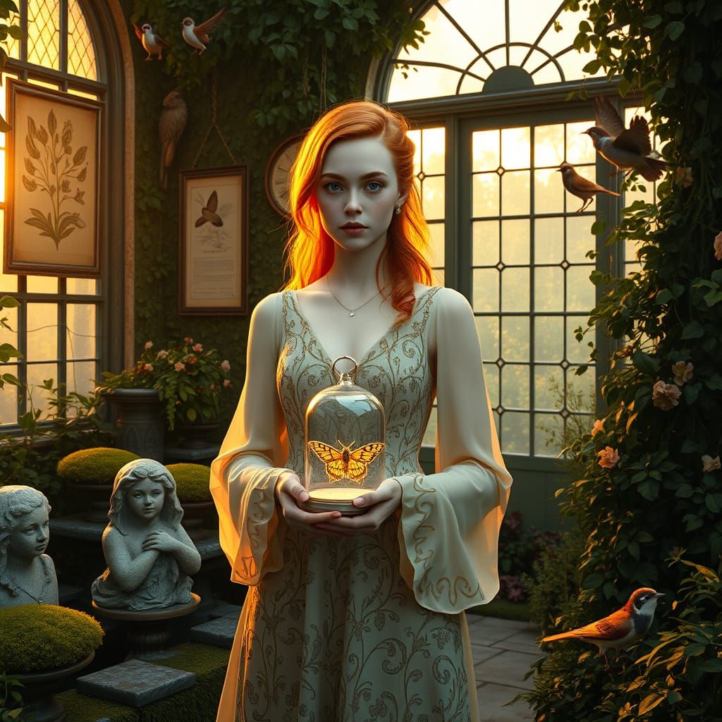 Young Woman in a Mystical Greenhouse