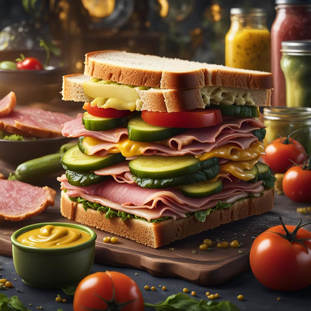 Delicious Treble Layered Sandwich in Detailed Matte Painting