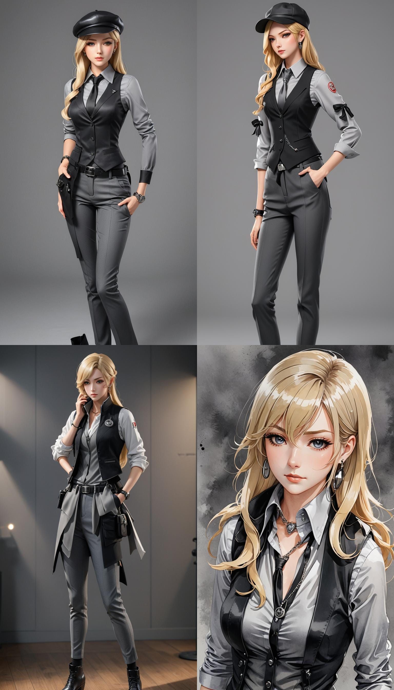 Stylish Woman in Black Outfit: 3D Anime Art