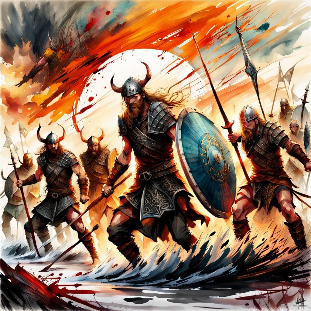 Viking Shield Wall Watercolor Illustration