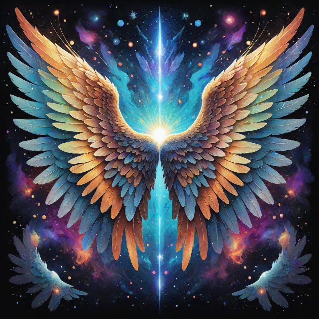 Holographic Angel Wings Astral Cosmic Illustration