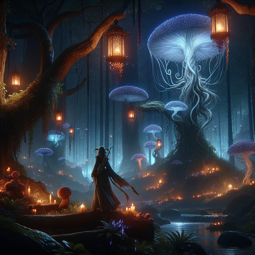 Fantasy Forest: Bioluminescent Fungus in 8K Resolution