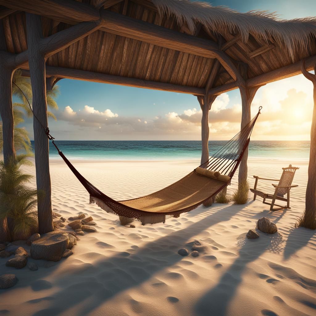 Beach Cottage Hammock in Detailed Matte Painting Style