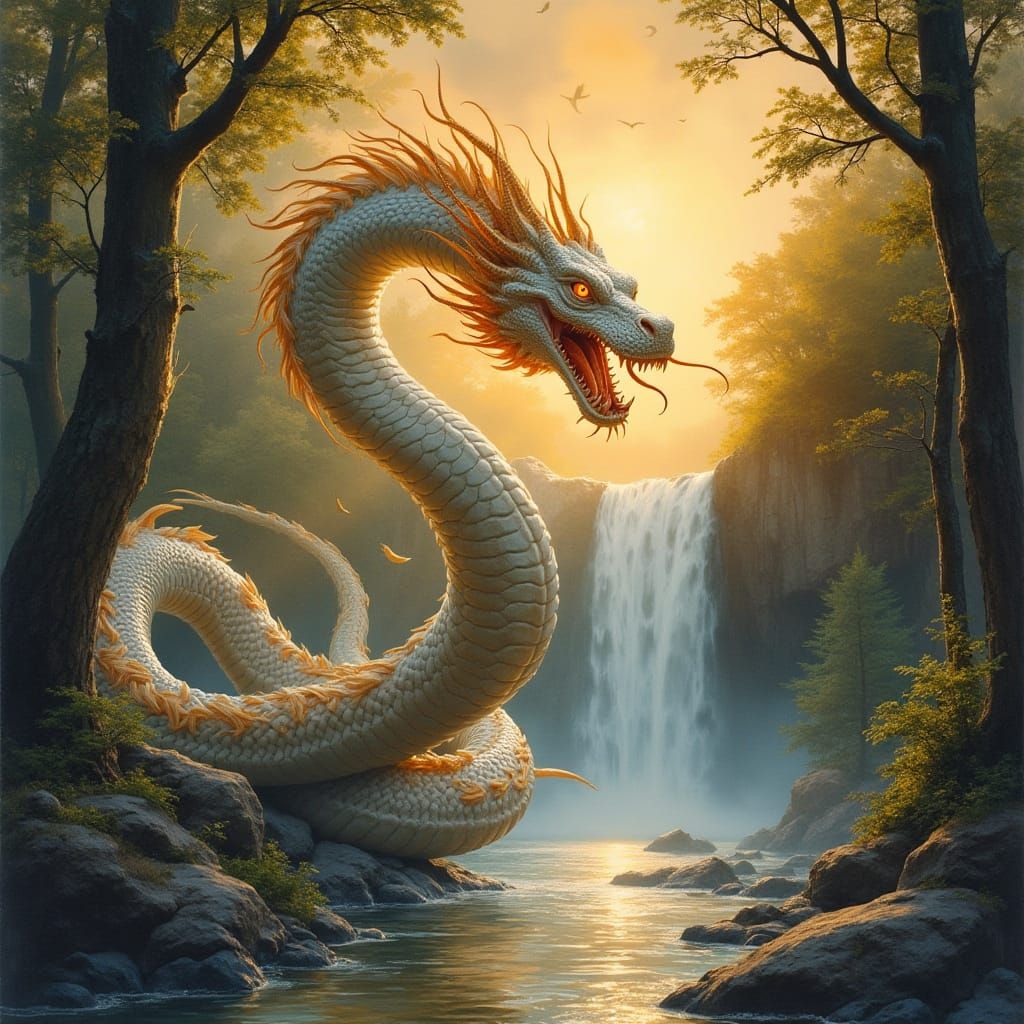 Ethereal Dragon amidst Art Nouveau Fantasy