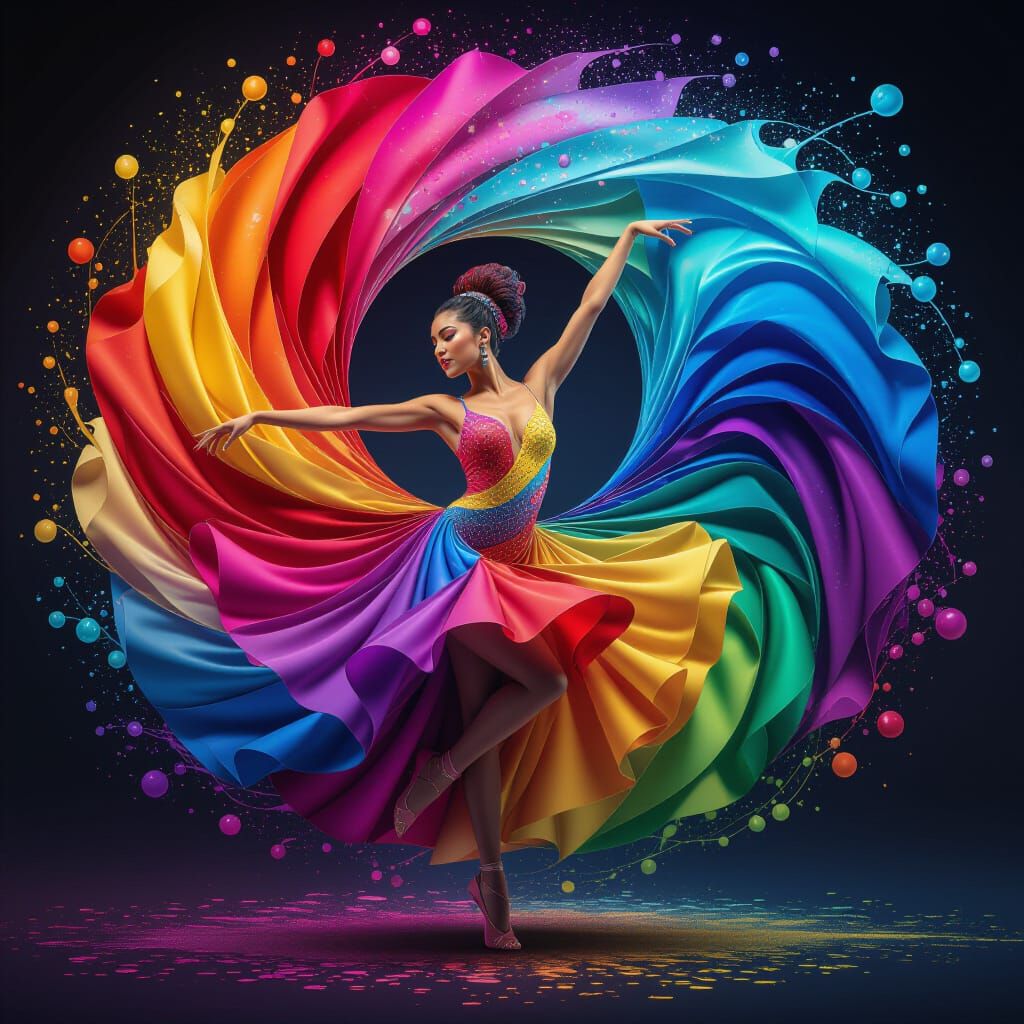 Dynamic Dancer in Swirling Colors: Fantasy Concept Art