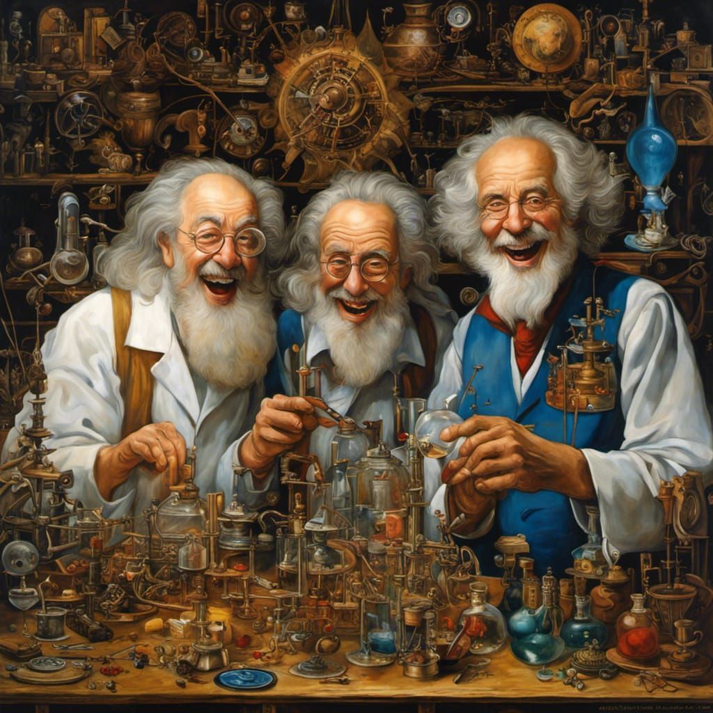 Eccentric Inventors in Laboratory: Oil Painting Masterpiece