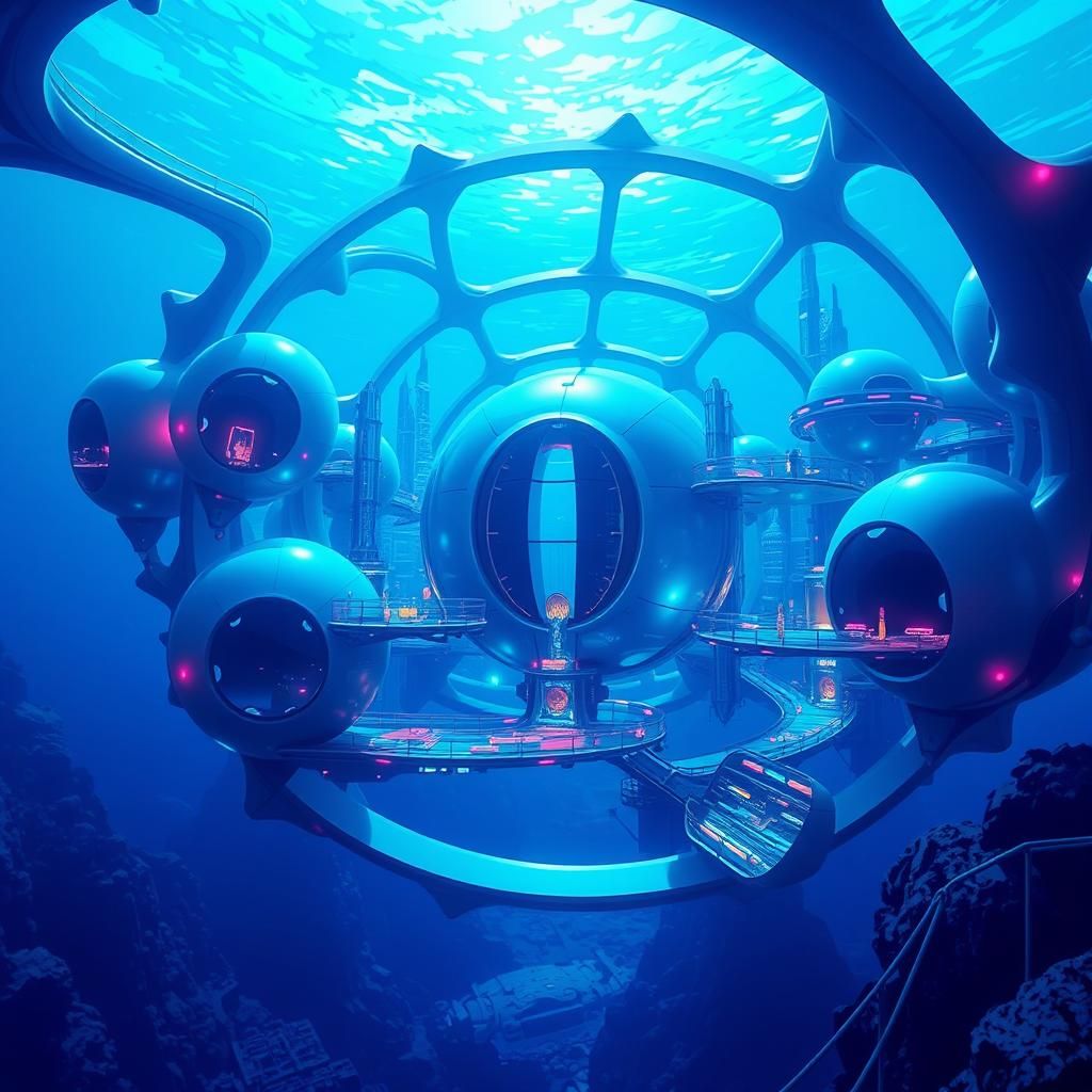 Futuristic Geodesic Underwater City in Geometric Style