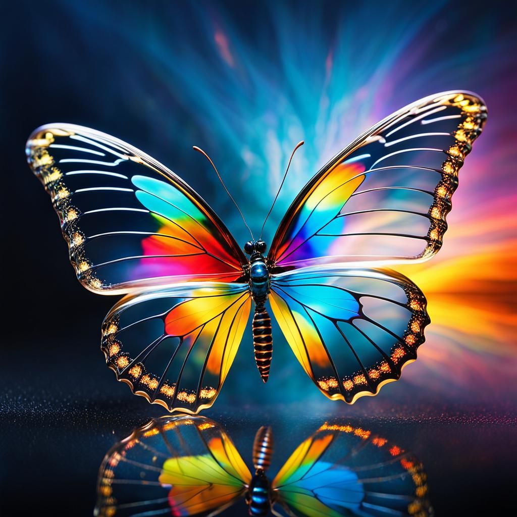 Iridescent Glass Butterfly Reflects Cosmic Skyscape