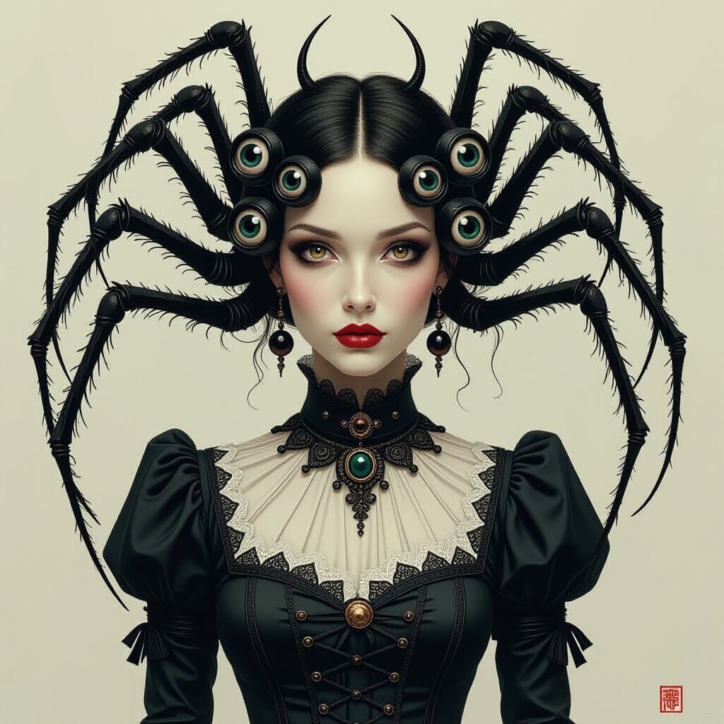 Victorian Spider Woman in Biomechanical Style