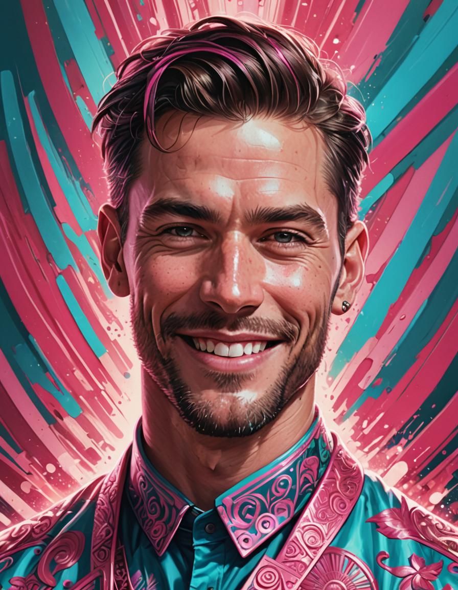 Smiling Pink Man: Digital Portrait Art