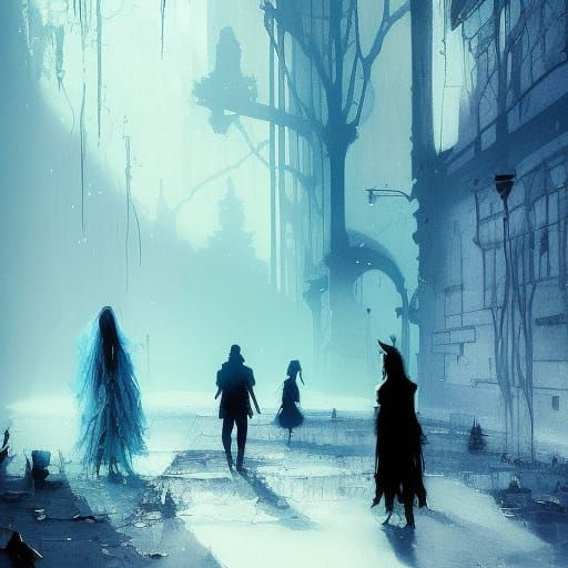 Fantasy Shadow Castle with Shadow People