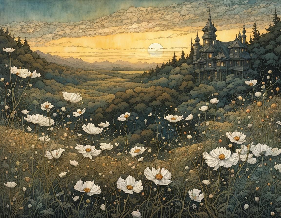 Intricate Translucent Cosmos Blossom Illustration