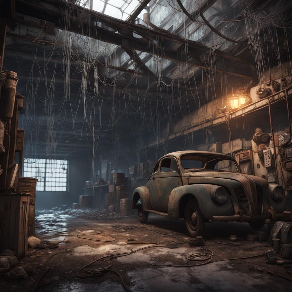 Dusty Old Garage: A Manga-Inspired 4D Matte Painting