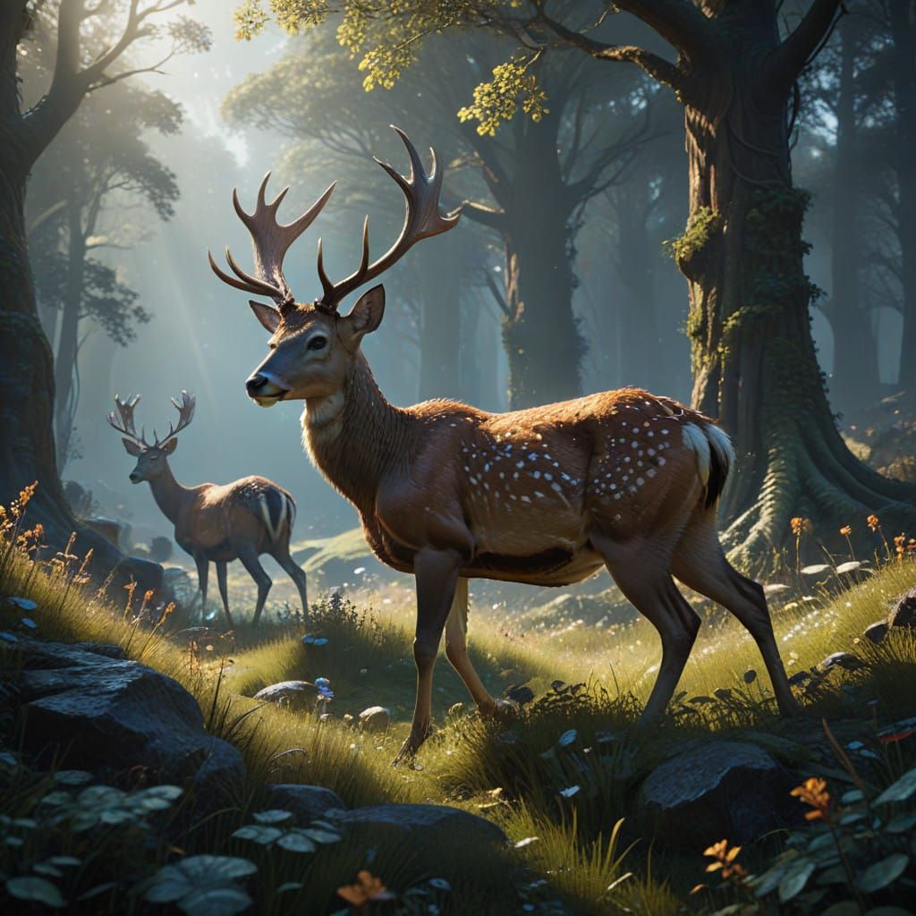 Majestic Deer in a Lush, Vibrant Meadow