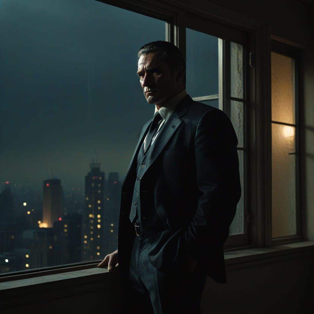 Tough Mafioso Exudes Intensity in Moody Film Still