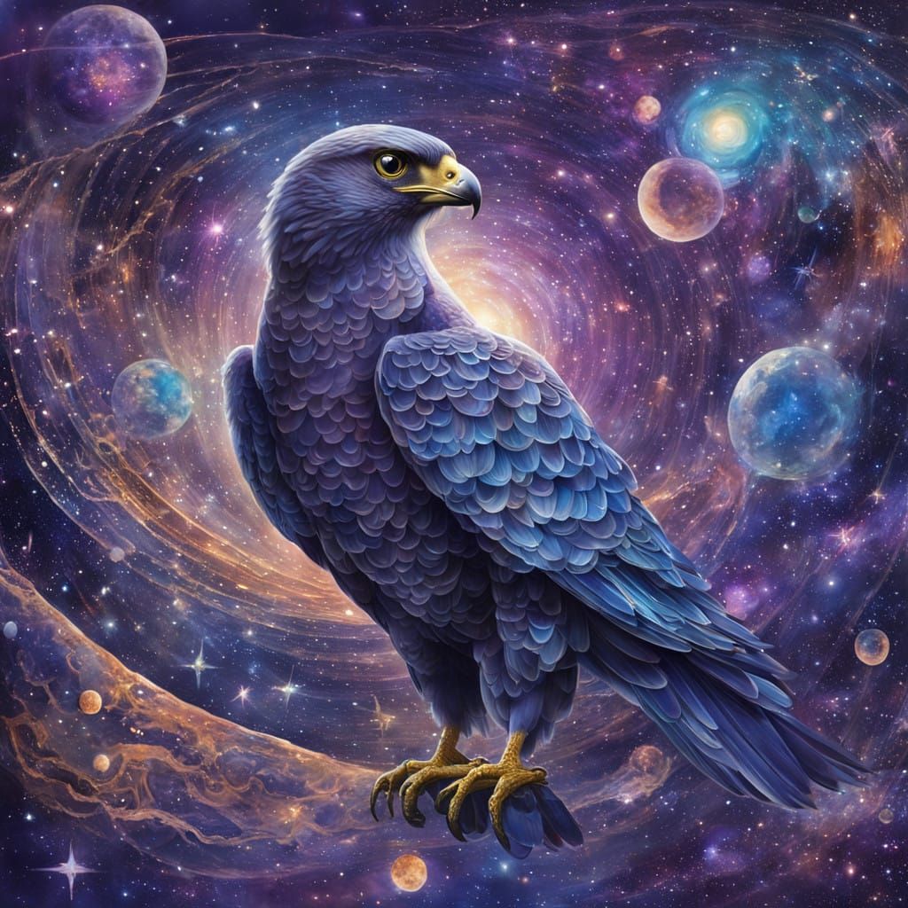 Majestic Falcon Embracing the Cosmos with Miniature Middle S...