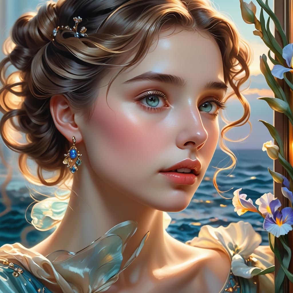 Woman Breathes Sea Scent: Digital Art in Loish Style