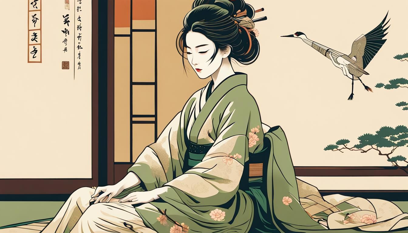 Geisha with Shamisen in Ukiyo-e Style Poster