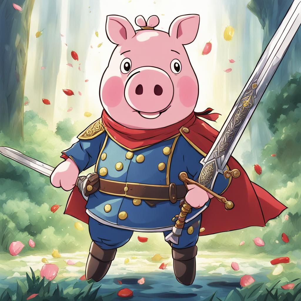 Peppa Pig with Sword in Anime Style