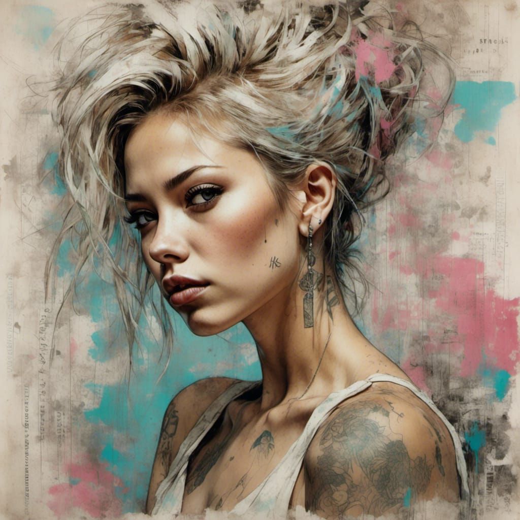 Grunge Portrait of Woman in Silk Dress