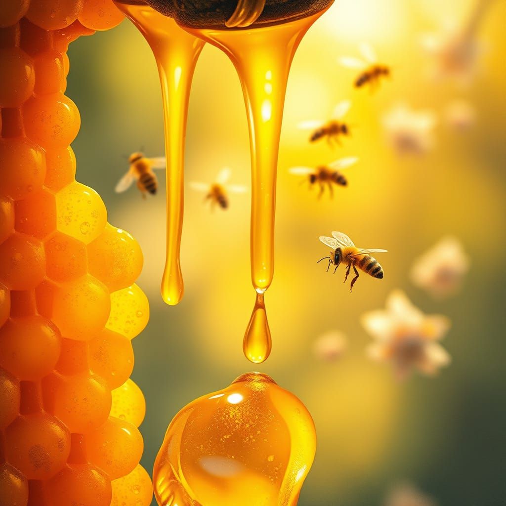 Vibrant Honeycomb Scene in Dreamy Digital Art