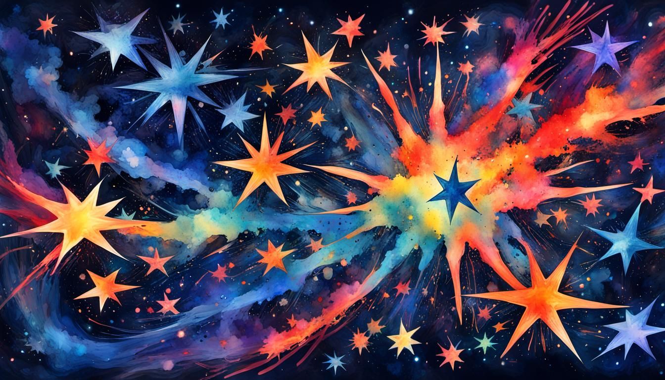 Colorful Ink Splatter Stars in Watercolor Style