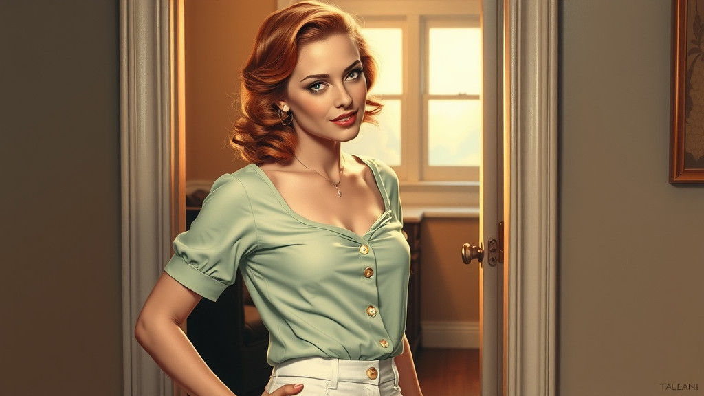 Glamorous Woman in 1950s Style Oil Painting