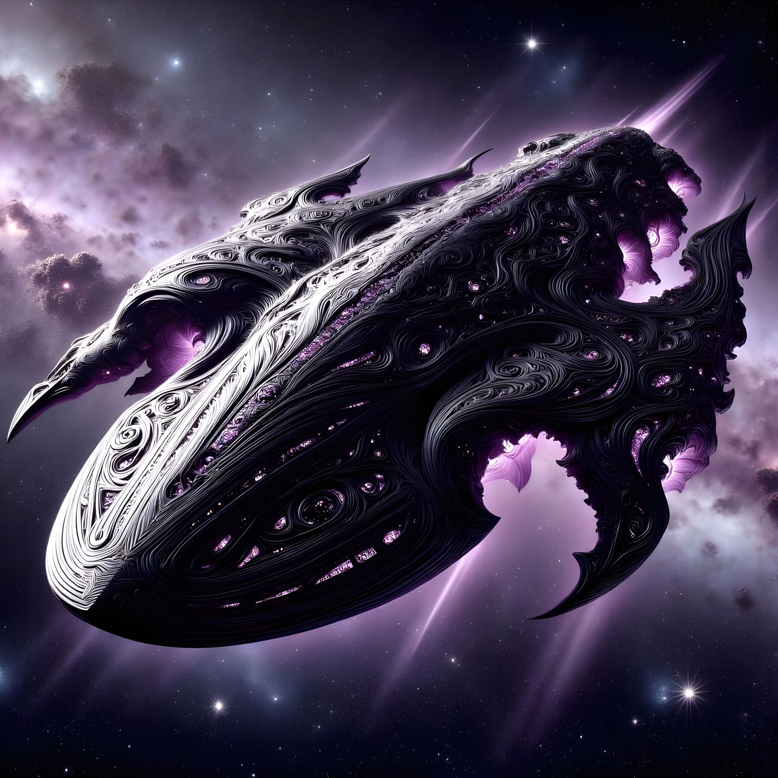 Ornate Spaceship with Cannons in Galactic Scene