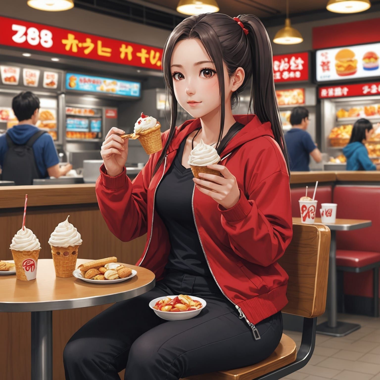 Anime Style: Woman Enjoys Ice Cream