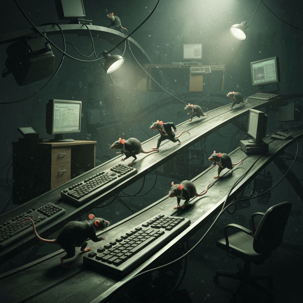 Surreal Digital Painting of Rats in the Human Rat Race