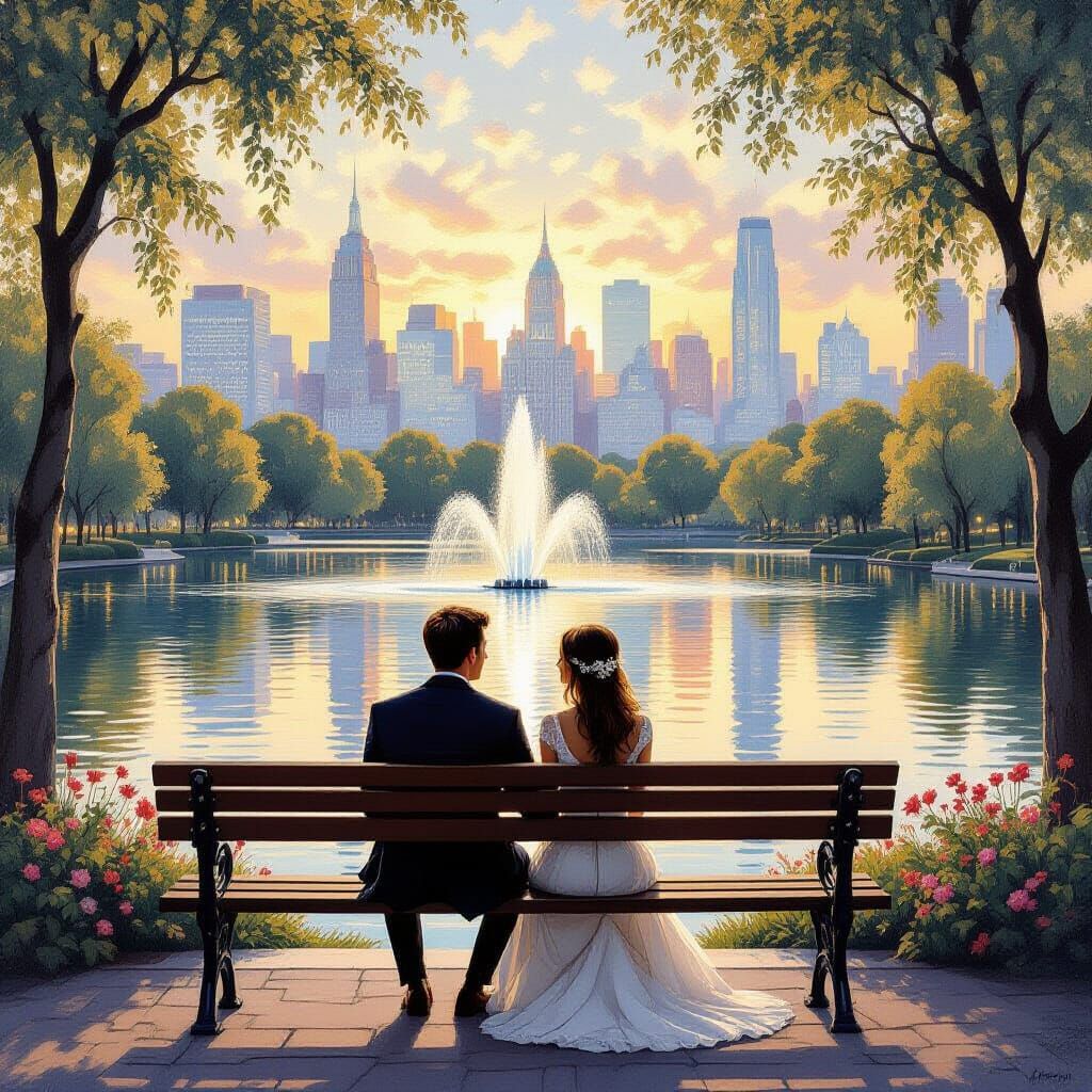 Newlywed Couple in Organic Cityscape