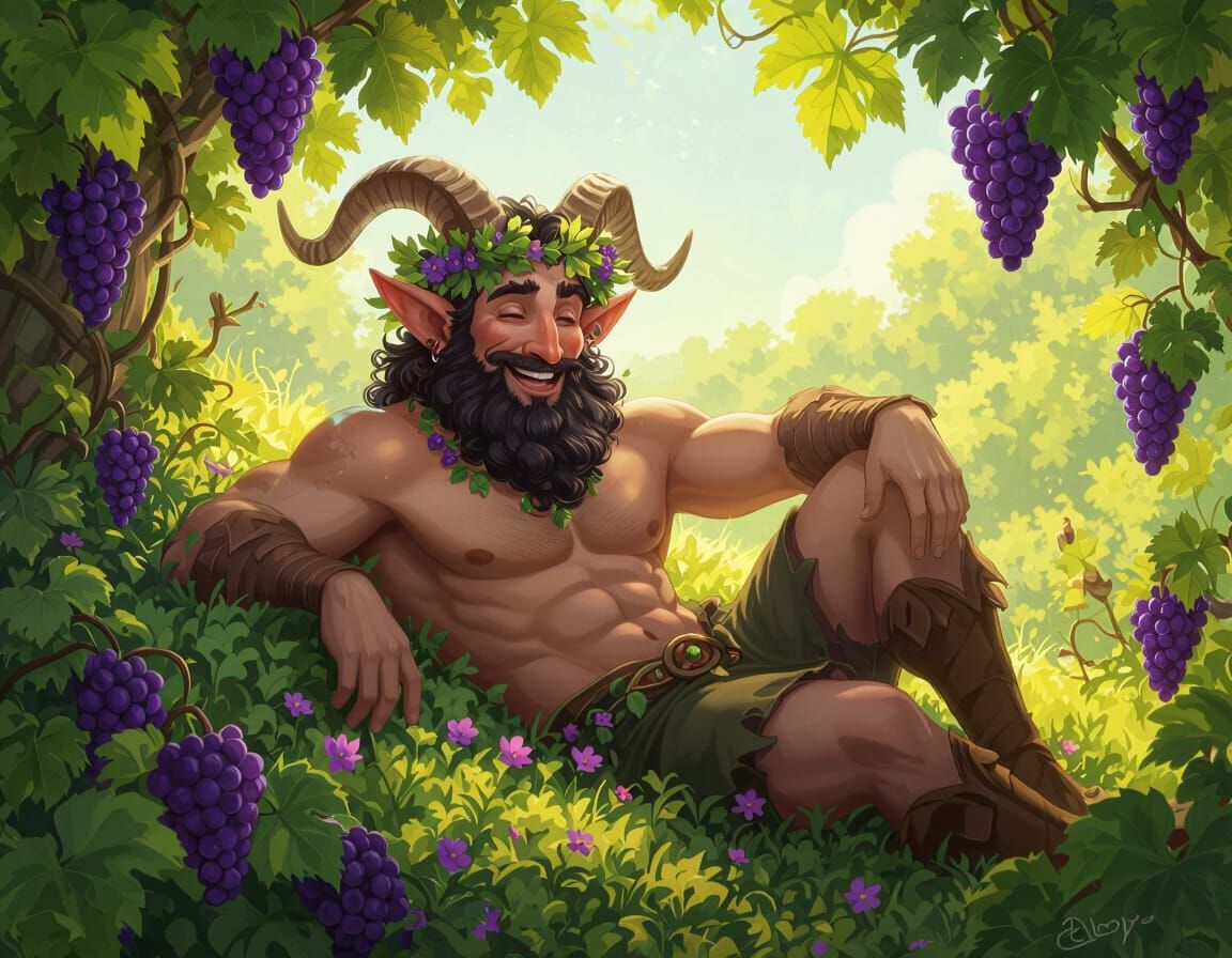 Whimsical Satyr Family in Lush Garden