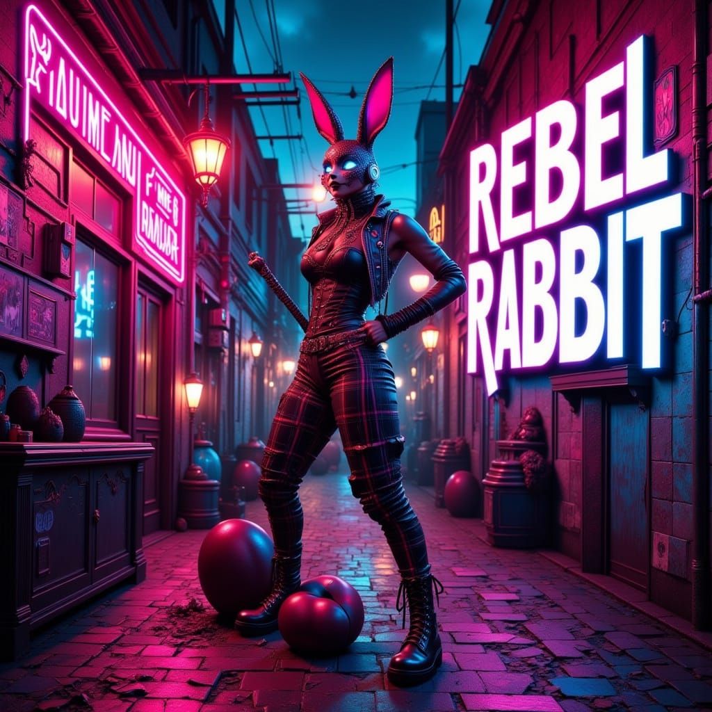 Rebel Rabbit Smashes Chocolate Egg in Neon-Lit Alleyway