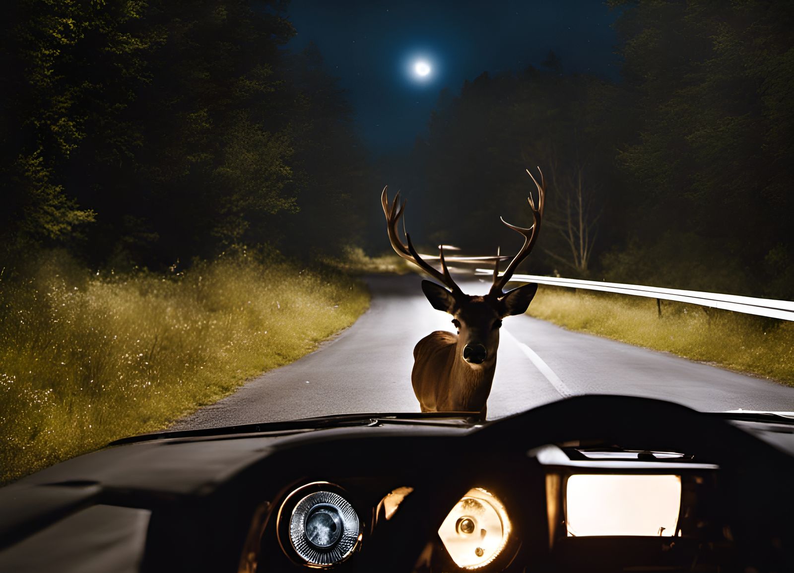 Deer in Headlights at Night