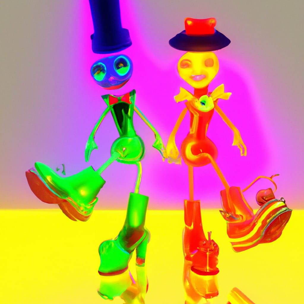 Cute Voodoo Doll Couple in Steampunk Neon