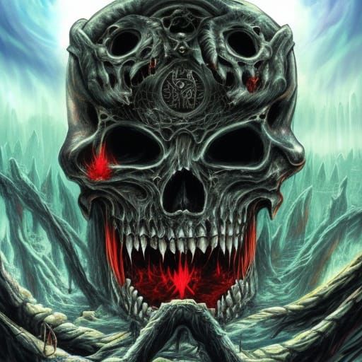 Demon Skull Underworld in Metal Album Art Style