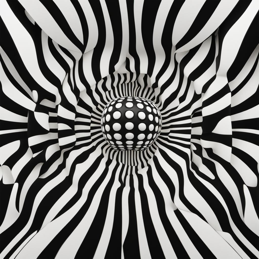 Monochrome Apple Op Art Design in Bridget Riley Style