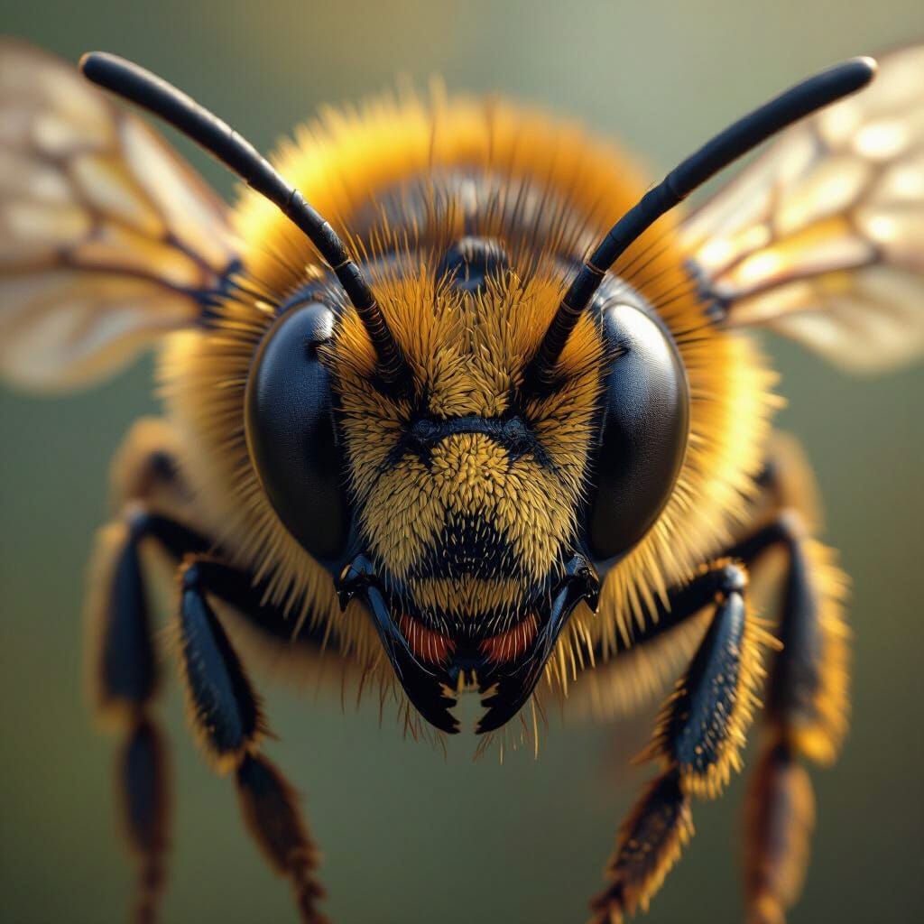 Detailed Honeybee Face Macro in Digital Art Style