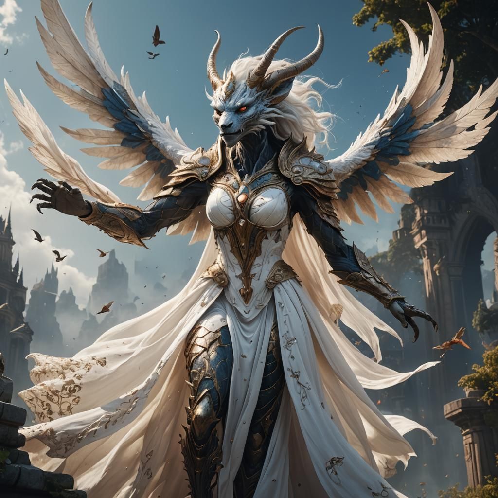 Beast-like Creature in White Gown: Fantasy Concept Art