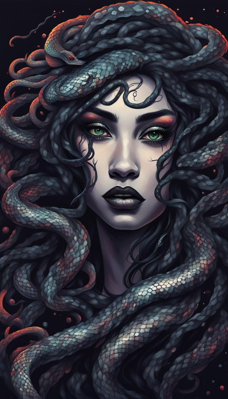 Goth Medusa with Snake Hair in Splash Art